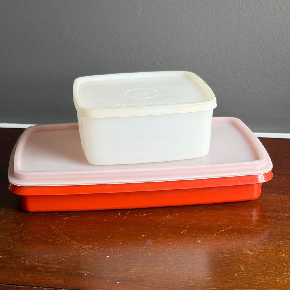 Vtg Tupperware Stack N Store 816 Paprika Red and Square Container 311-7 w Lids